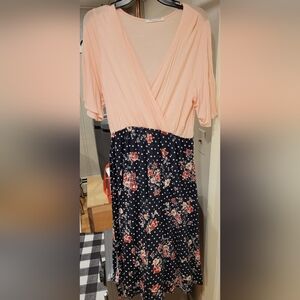 Nwot Floral Pink and Navy Polka Dot Dress